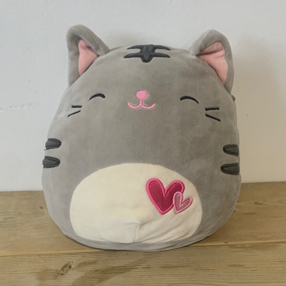 Squishmallows Gray Cat With Pink Hearts On Stomach